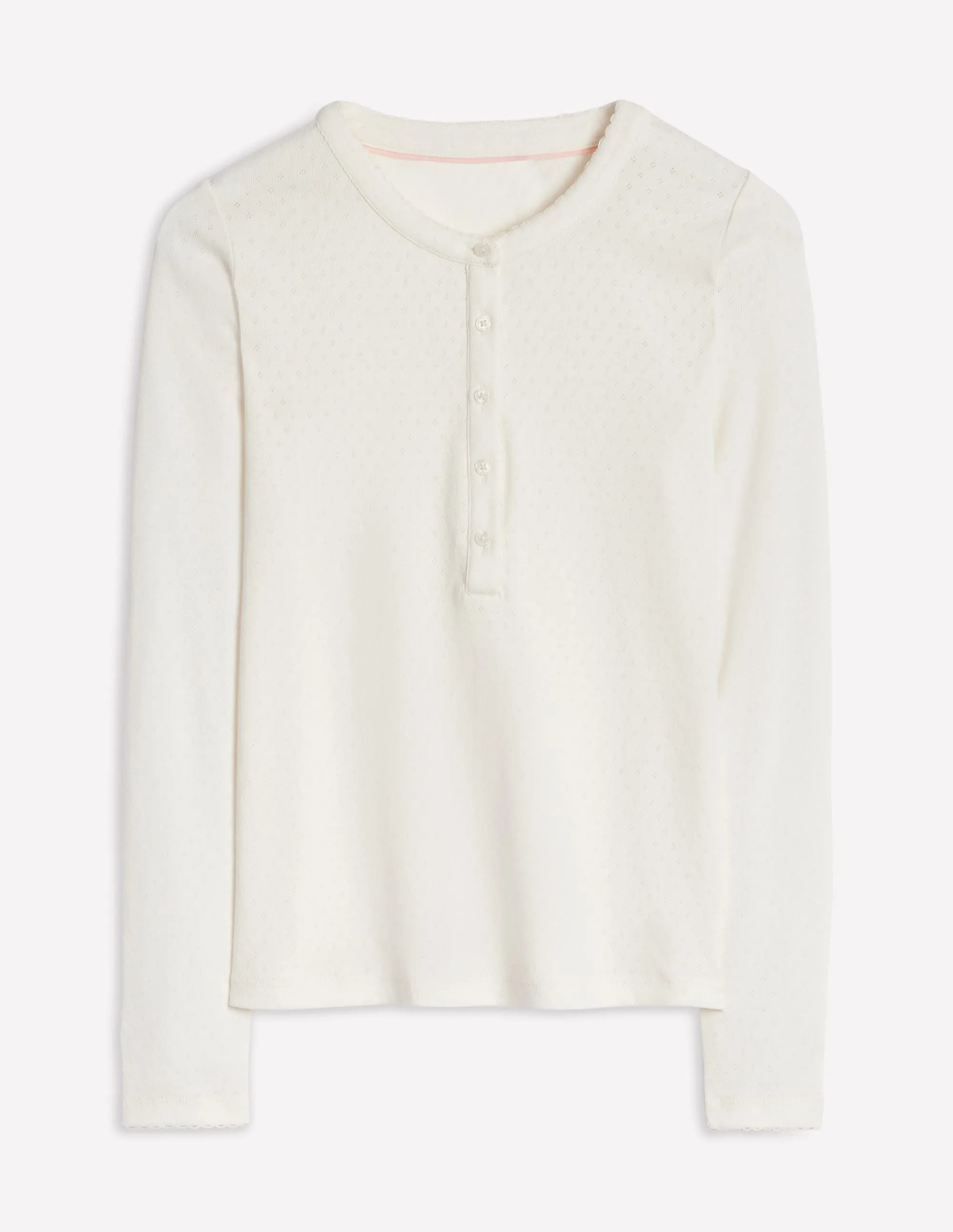 Henley Pointelle-Oberteil-Ivory and Navy Spot