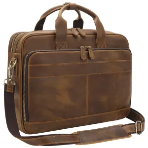 Jack&Chris Full Grain Leather Briefcase for Men,Business Messenger Bag Laptop Bag Attache Case 15.6"