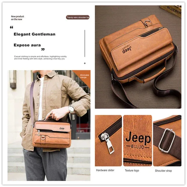 JEEP BULUO Brand Men's Crossbody Shoulder High Quality Tote Fashion Business Man Messenger High Capacity Leather Bags