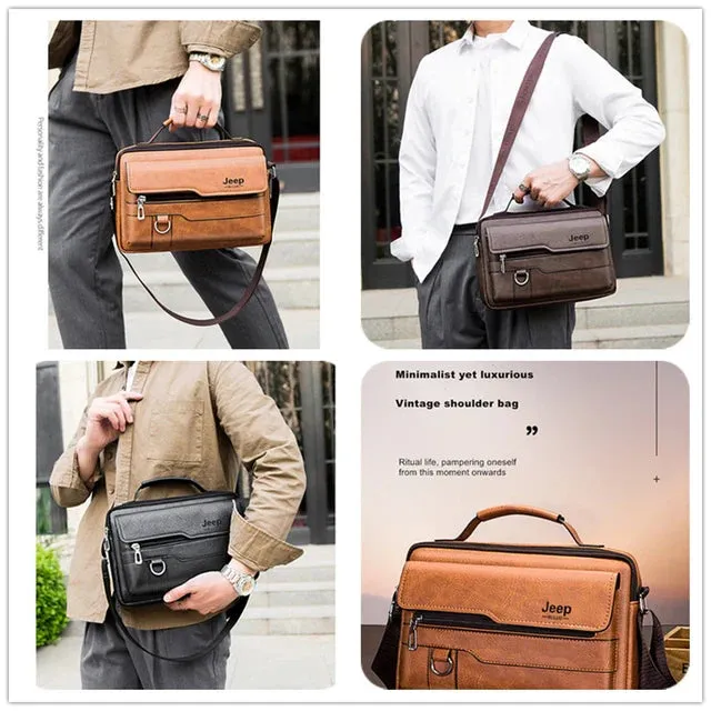 JEEP BULUO Brand Men's Crossbody Shoulder High Quality Tote Fashion Business Man Messenger High Capacity Leather Bags