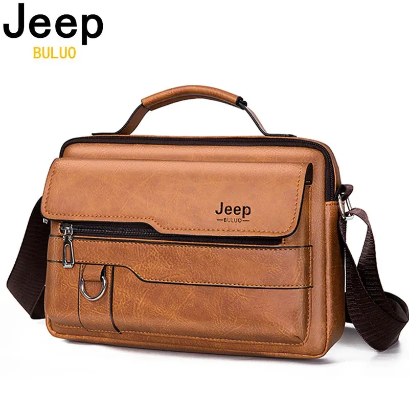 JEEP BULUO Brand Men's Crossbody Shoulder High Quality Tote Fashion Business Man Messenger High Capacity Leather Bags