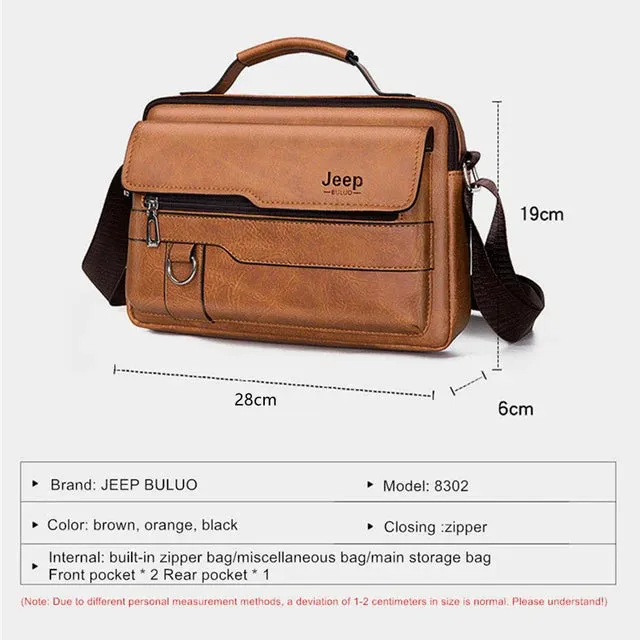 JEEP BULUO Brand Men's Crossbody Shoulder High Quality Tote Fashion Business Man Messenger High Capacity Leather Bags