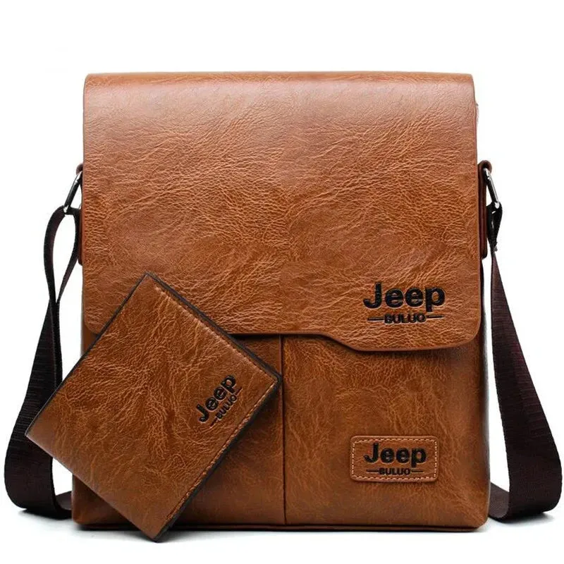 JEEP BULUO Men's Leather Messenger Bag Set
