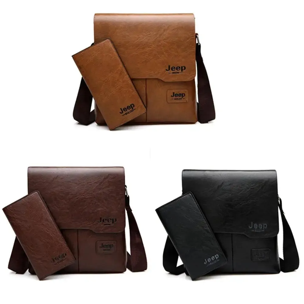 JEEP BULUO Men's Leather Messenger Bag Set