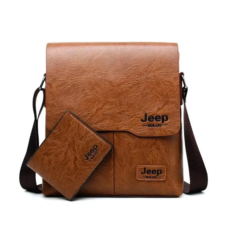 JEEP BULUO Men's Leather Messenger Bag Set