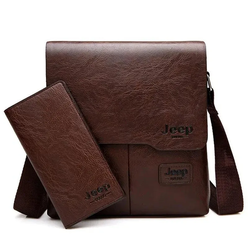 JEEP BULUO Men's Leather Messenger Bag Set