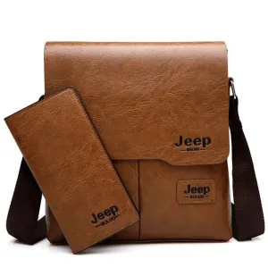 JEEP BULUO Men's Leather Messenger Bag Set