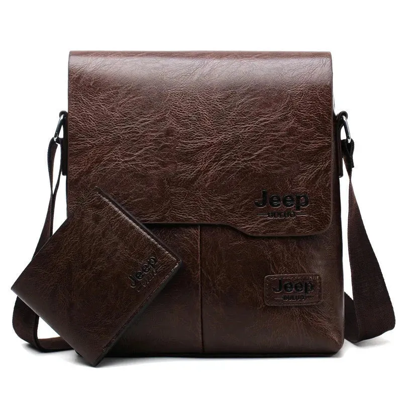 JEEP BULUO Men's Leather Messenger Bag Set