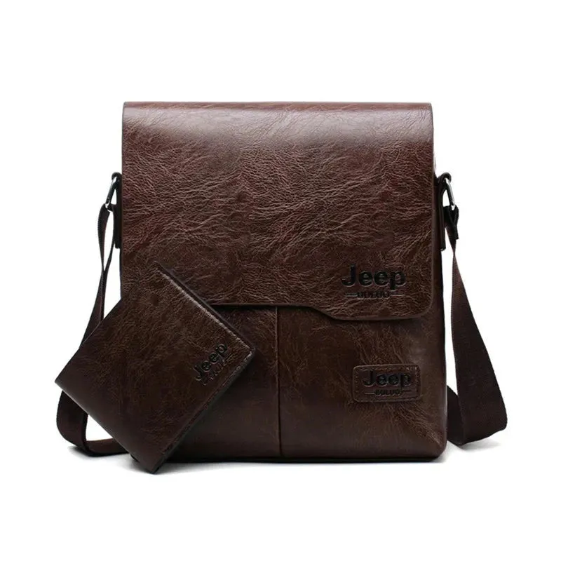 JEEP BULUO Men's Leather Messenger Bag Set