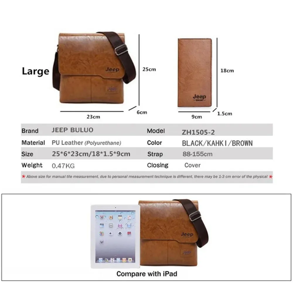 JEEP BULUO Men's Leather Messenger Bag Set