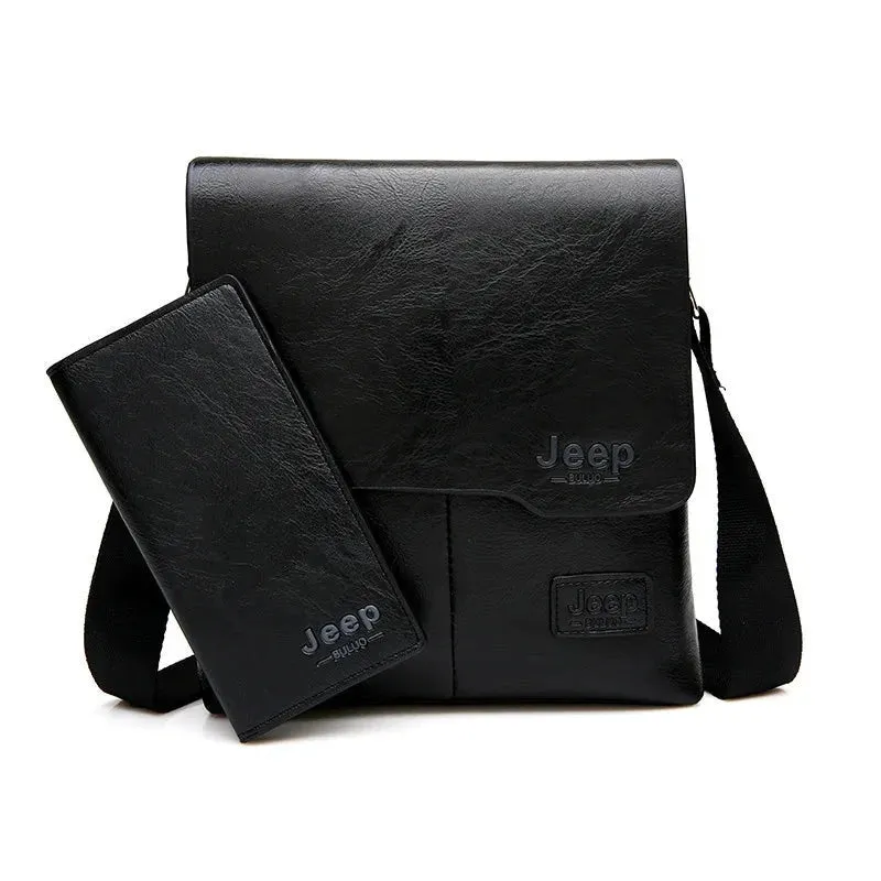 JEEP BULUO Men's Leather Messenger Bag Set