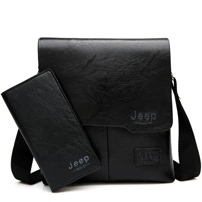 JEEP BULUO Men's Leather Messenger Bag Set