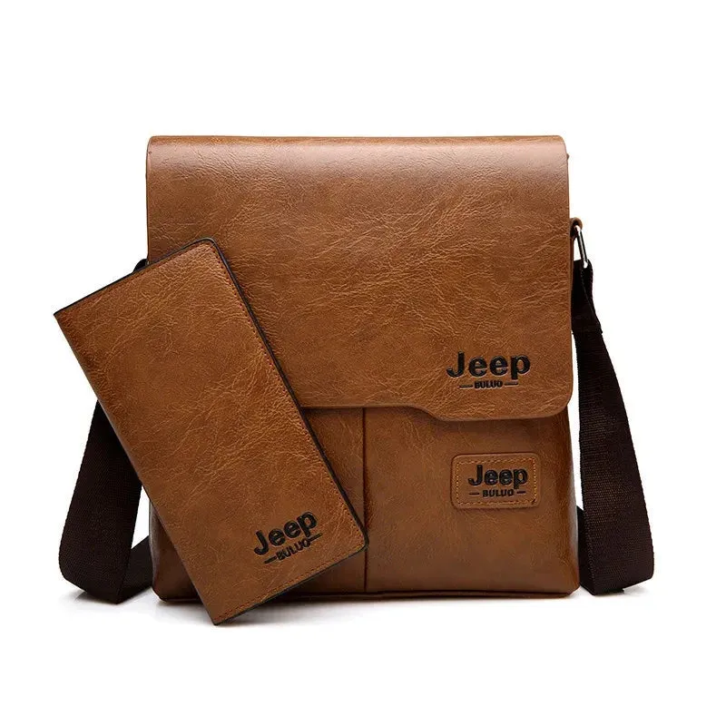 JEEP BULUO Men's Leather Messenger Bag Set