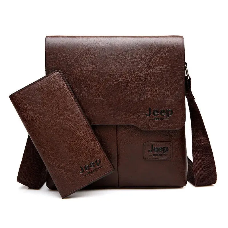 JEEP BULUO Men's Leather Messenger Bag Set
