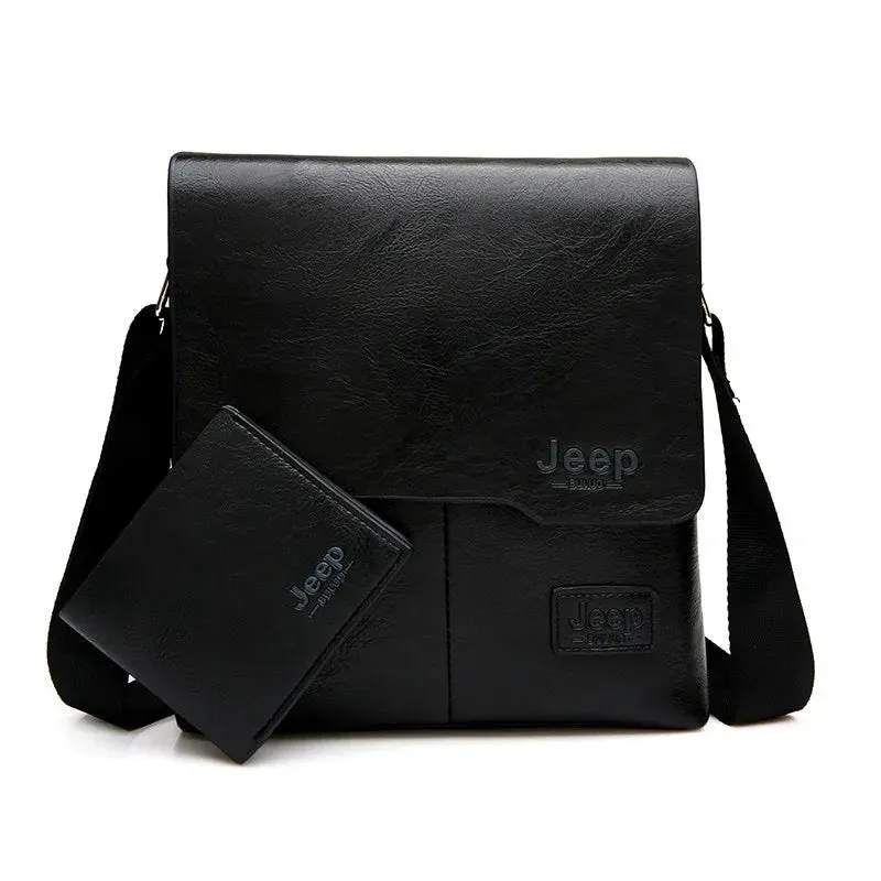 JEEP BULUO Men's Leather Messenger Bag Set