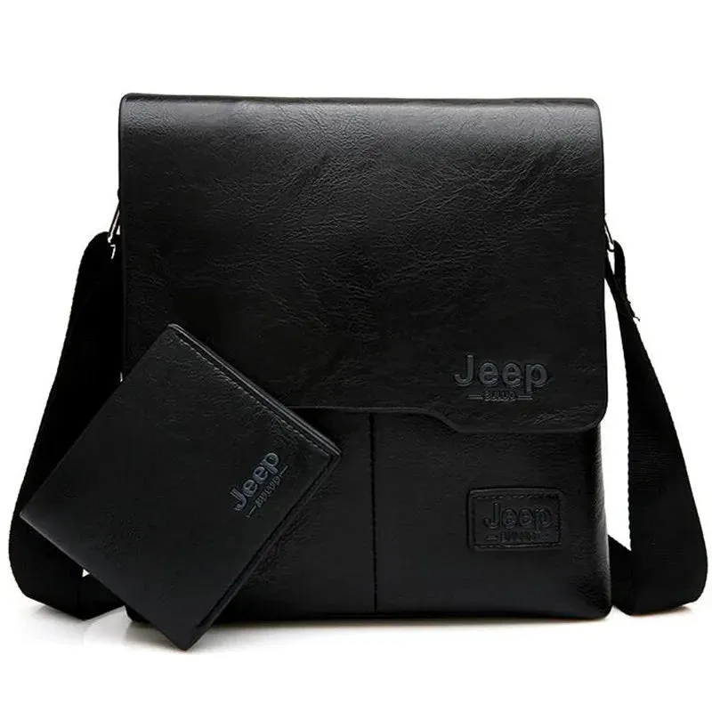 JEEP BULUO Men's Leather Messenger Bag Set