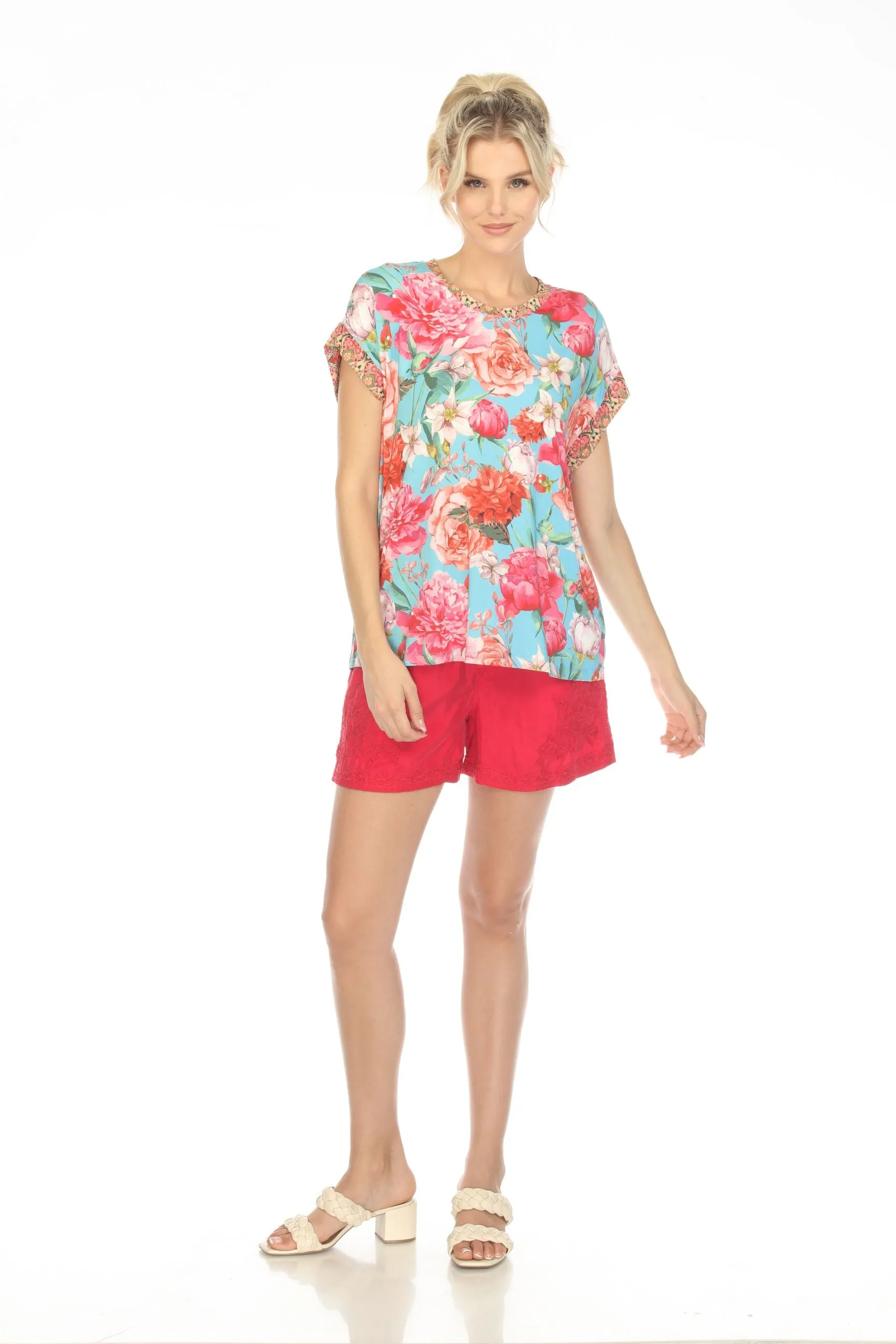 Johnny Was Biya Tempest Embroidered Pull On Shorts Boho Chic B80523