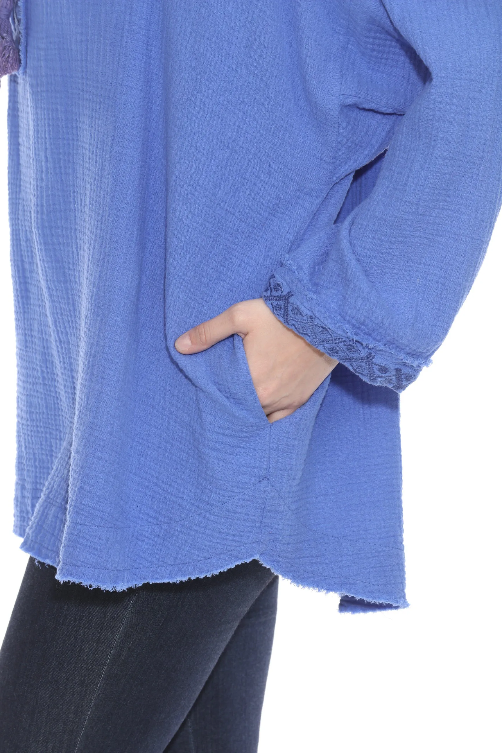 Johnny Was Calme Blue Ghenar Embroidered Gauze Top O21072