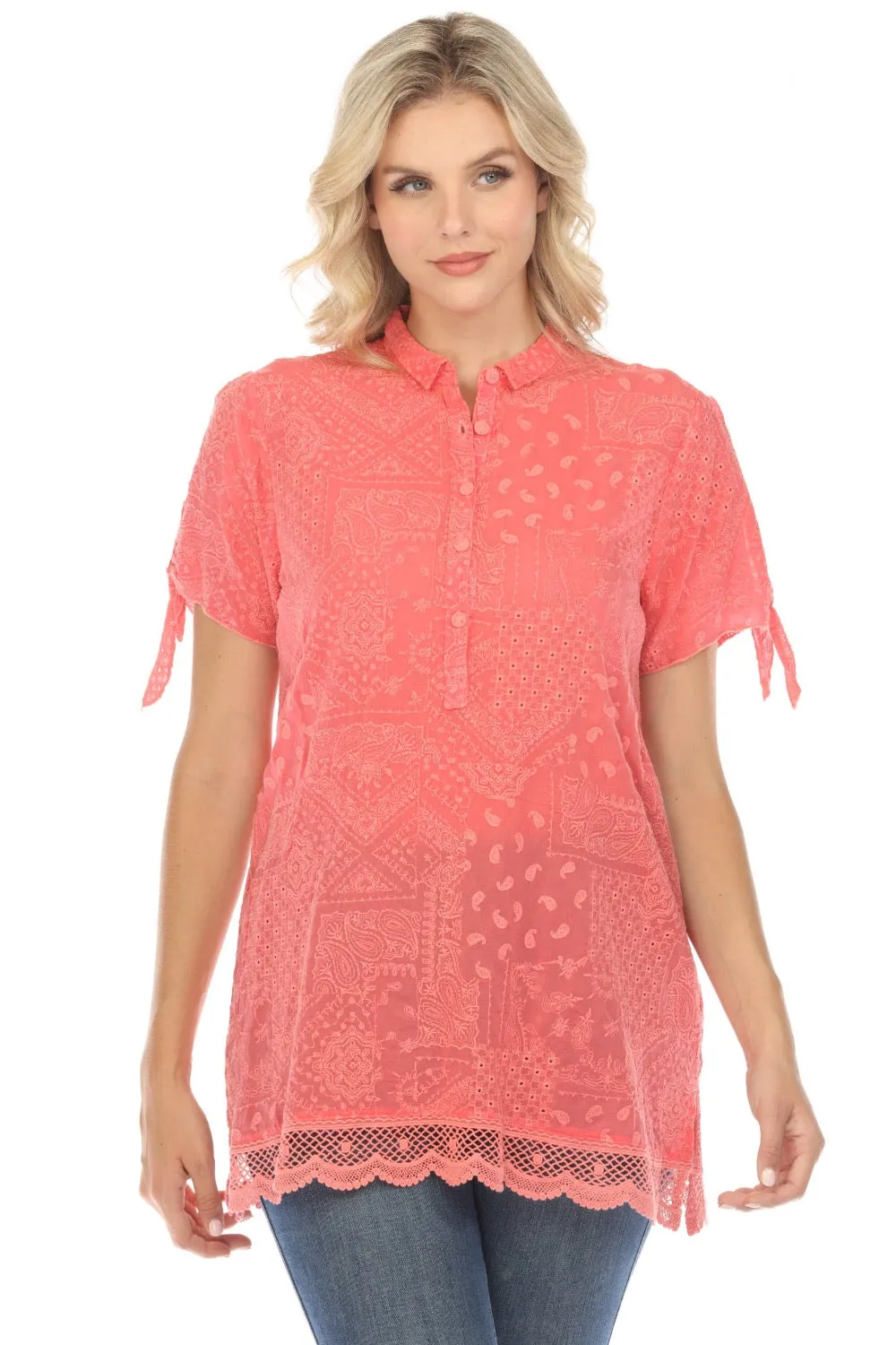 Johnny Was Harmonee Rahwa Embroidered Tunic Top Boho Chic C20924 *