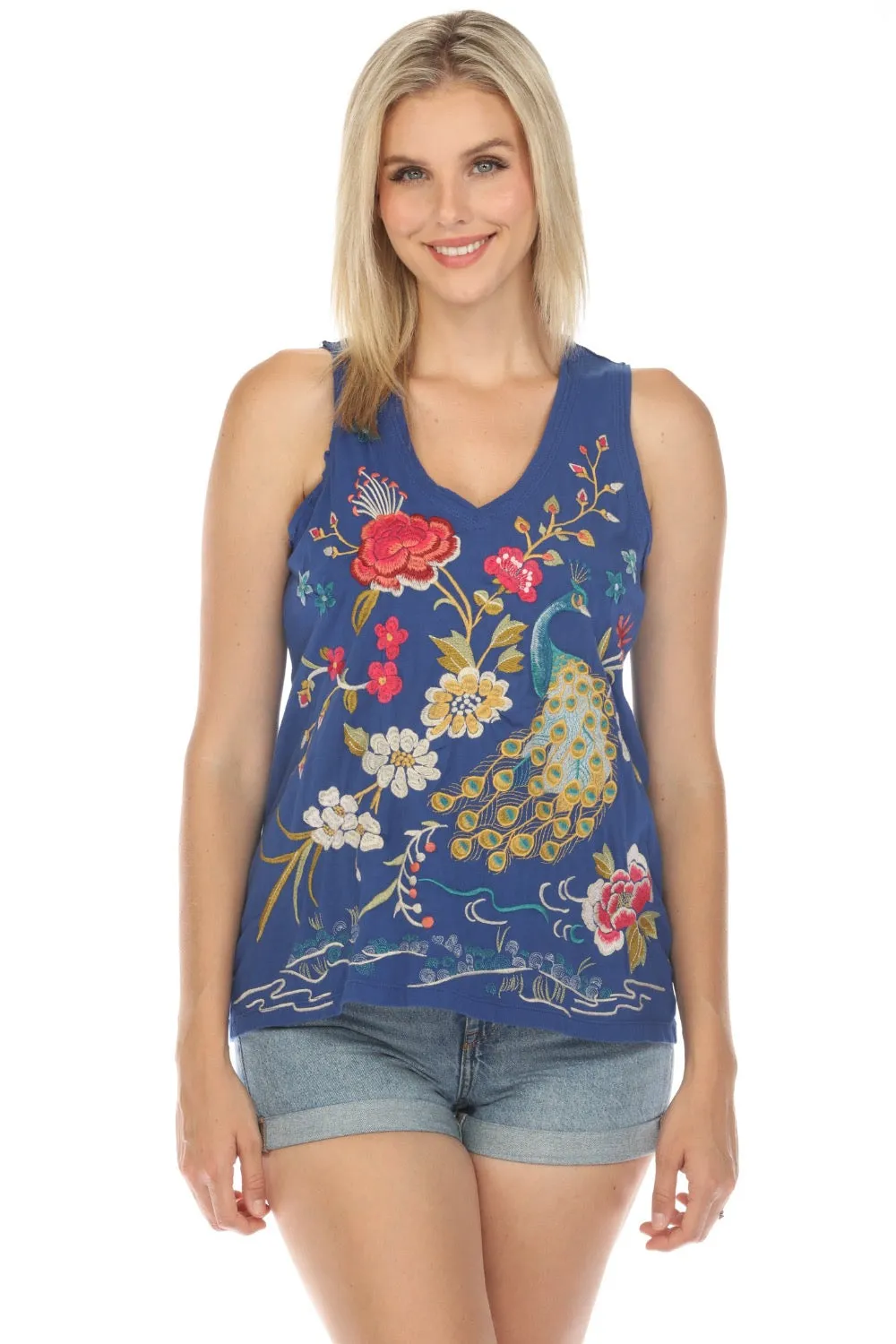 Johnny Was JWLA Celina Raw Edge V-Neck Tank Top Boho Chic J14924