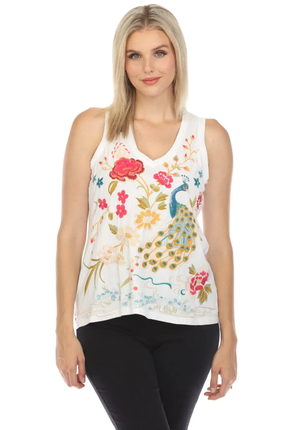 Johnny Was JWLA Celina Raw Edge V-Neck Tank Top Boho Chic J14924