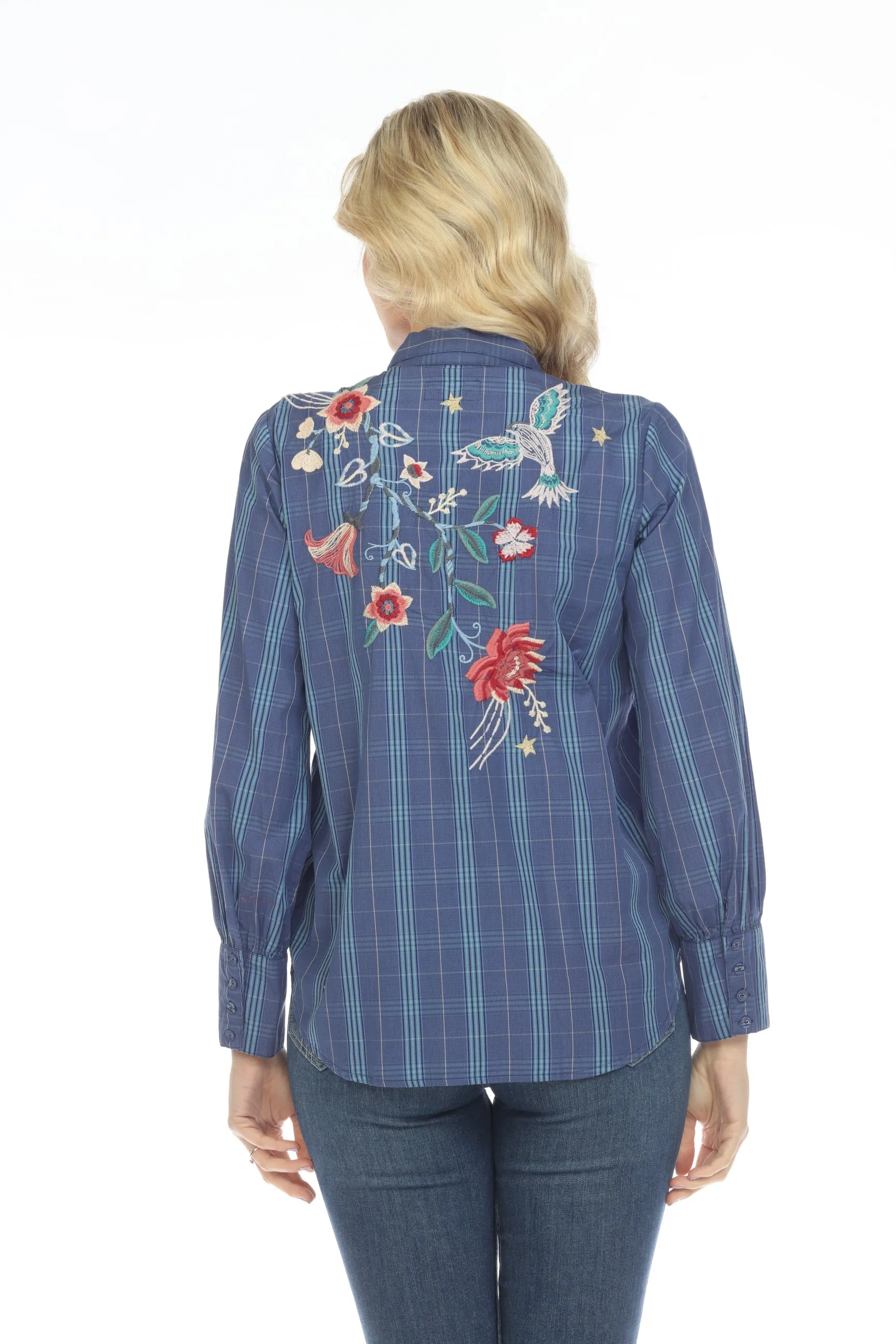Johnny Was Workshop Blue Viola Nashville Shirt Boho Chic W13722