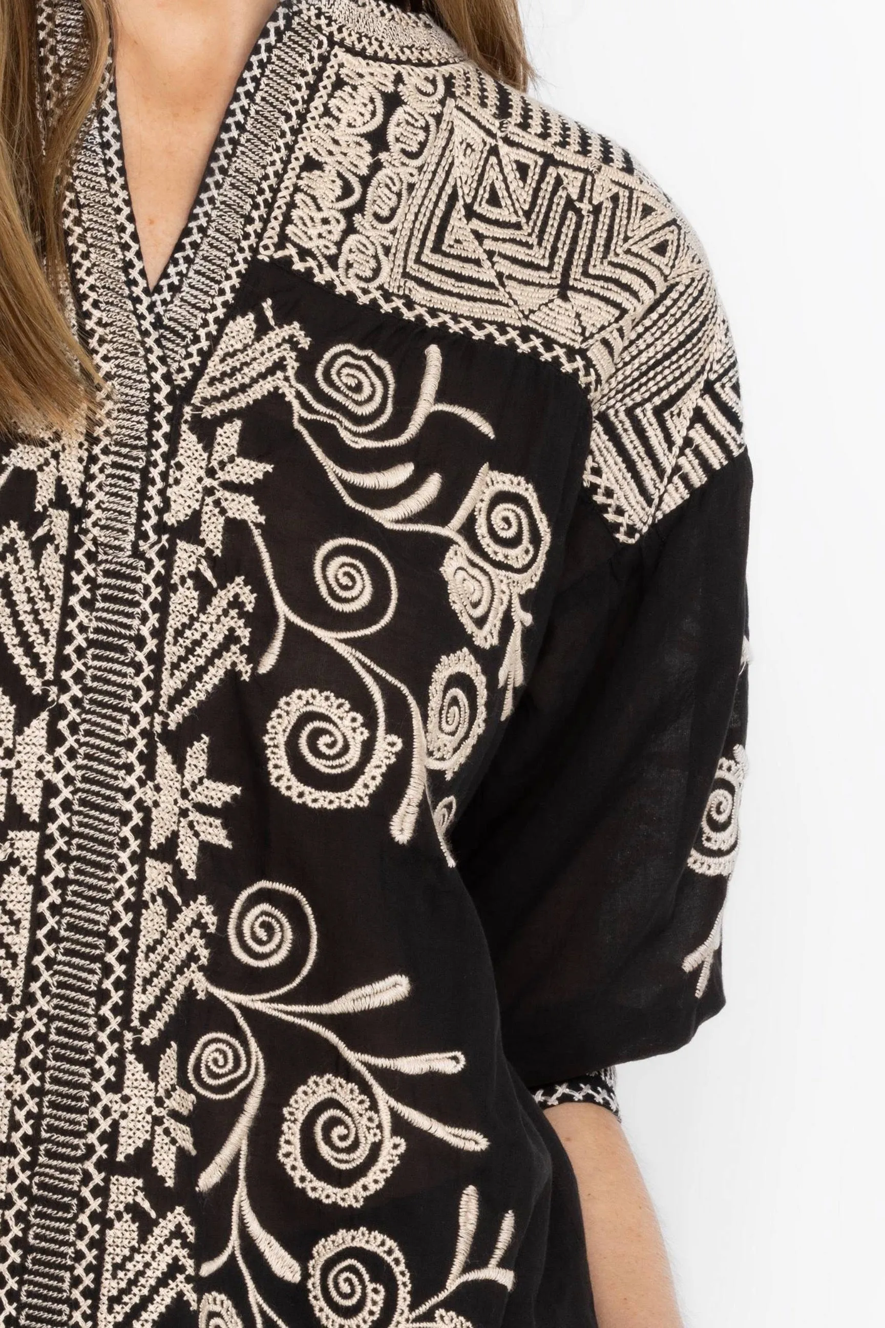 Johnny Was Workshop Hannani Puff Sleeve Henley Blouse W10524 *
