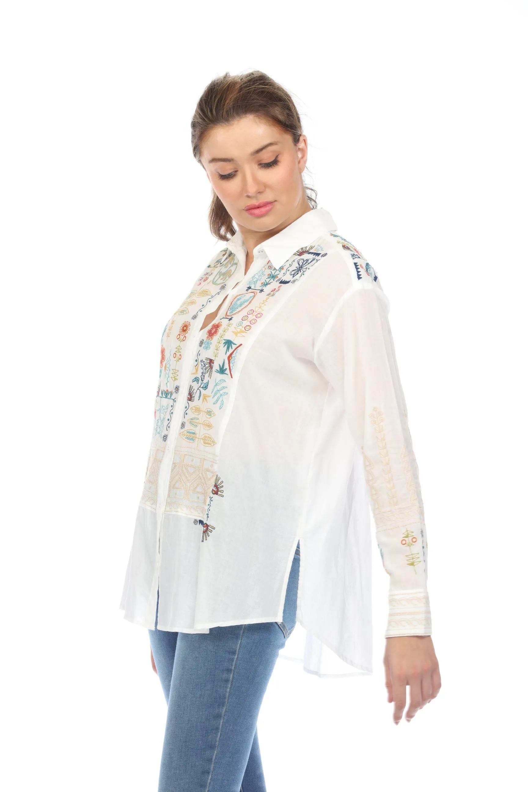 Johnny Was Workshop Scara Oversized Yoke Shirt W17023-E Boho Chic *