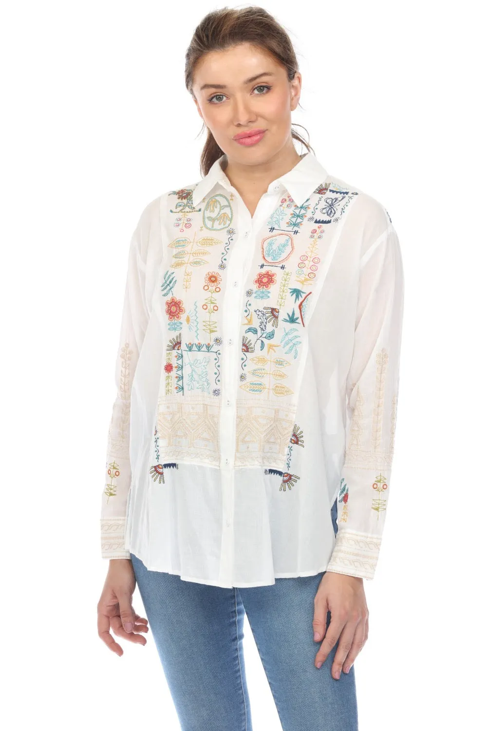 Johnny Was Workshop Scara Oversized Yoke Shirt W17023-E Boho Chic *