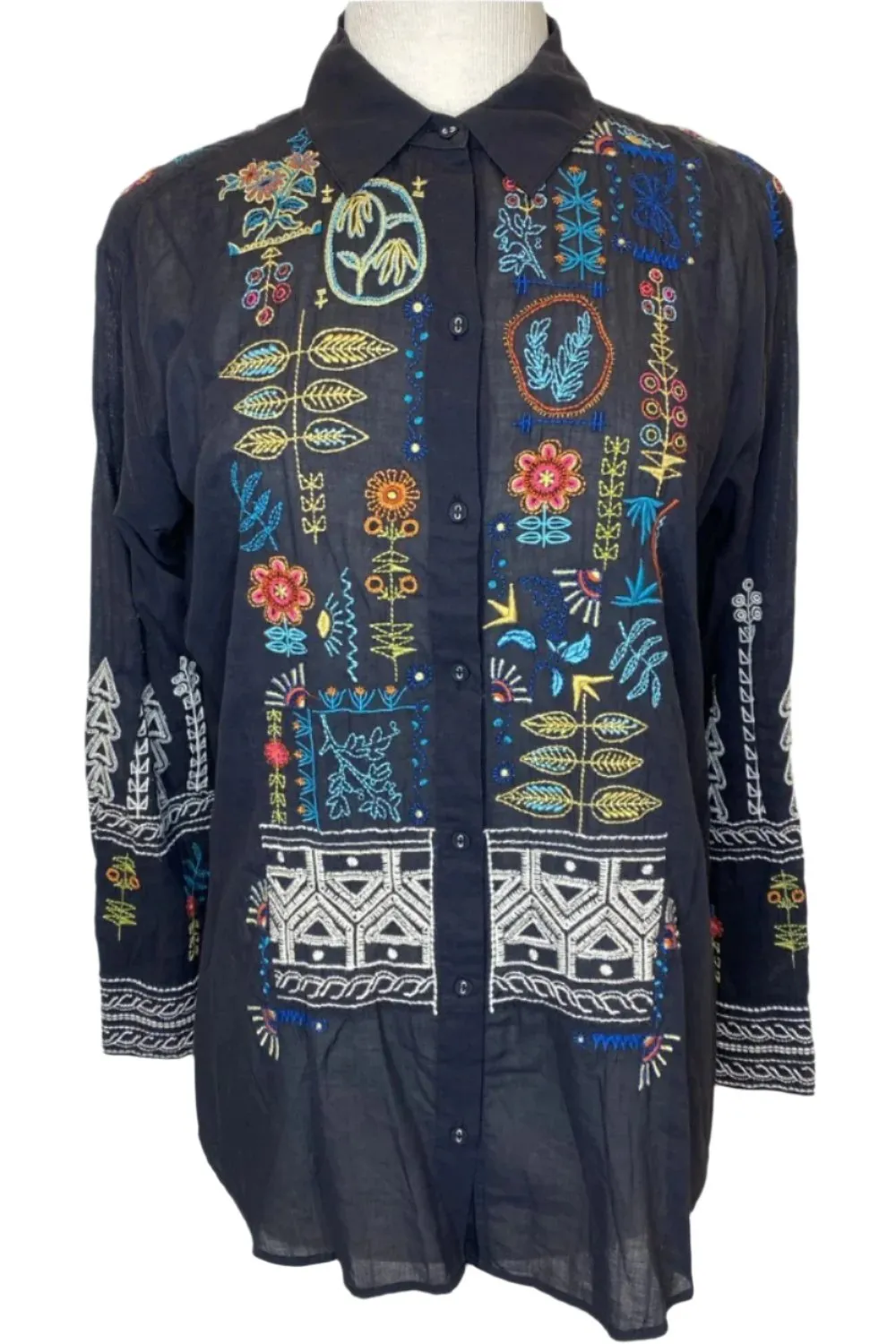 Johnny Was Workshop Scara Oversized Yoke Shirt W17023-E Boho Chic *