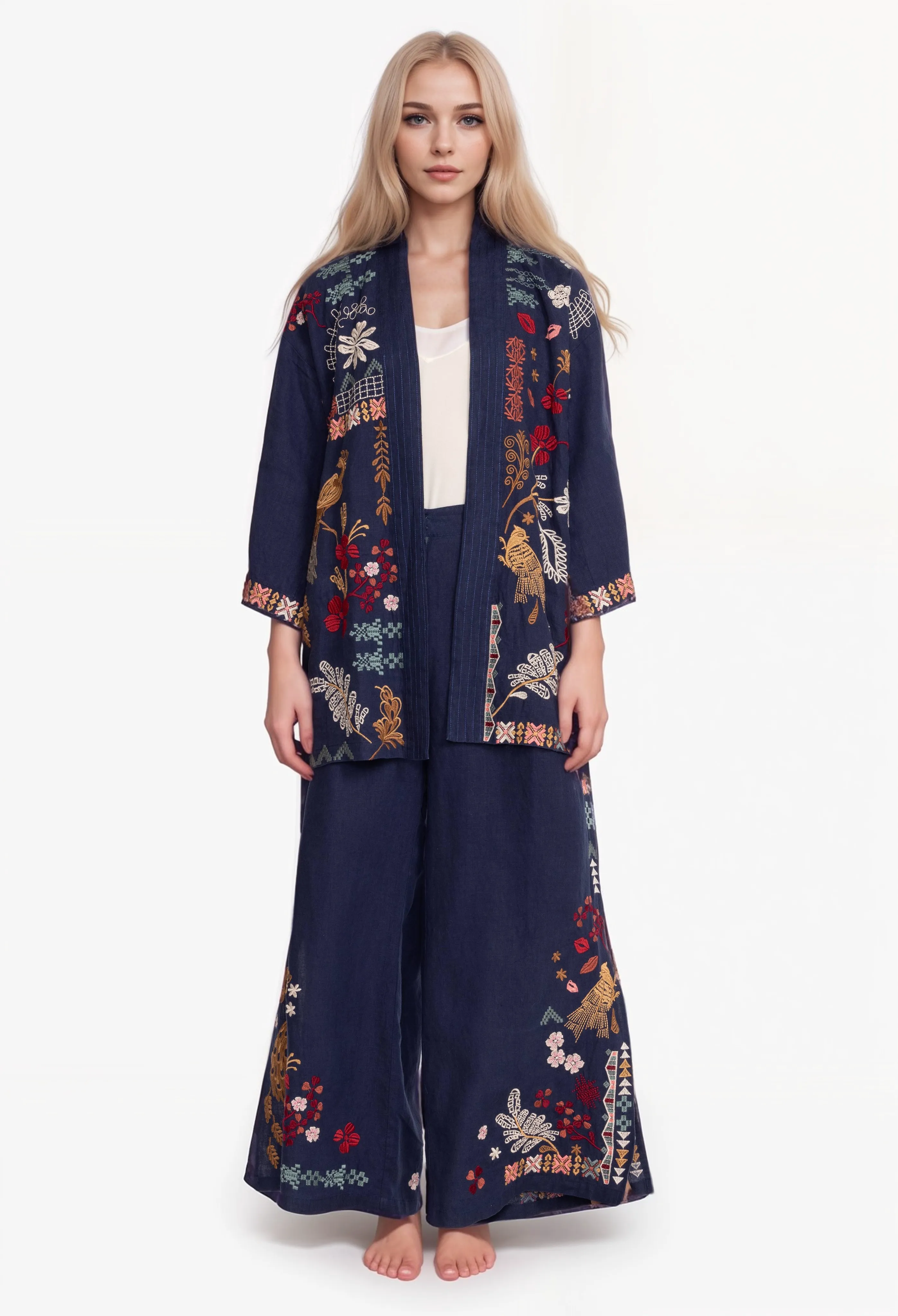 Johnny Was Zuzu High Slit Linen Pant R61223 Boho Chic