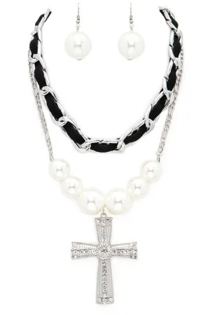 Keep Me- Crystal Cross 2 In 1 Necklace Set