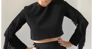 Kellie Black Fringe Top