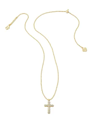 Kendra Scott Cross Gold Pendant Necklace in White Crystal | 9608851402