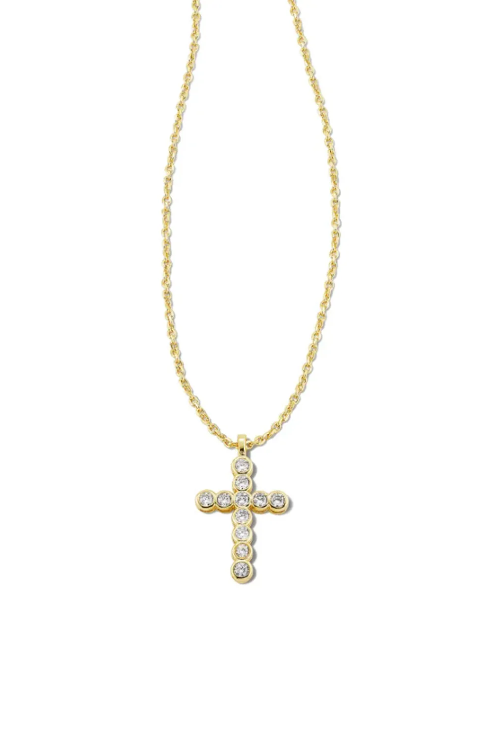 Kendra Scott Cross Gold Pendant Necklace in White Crystal | 9608851402
