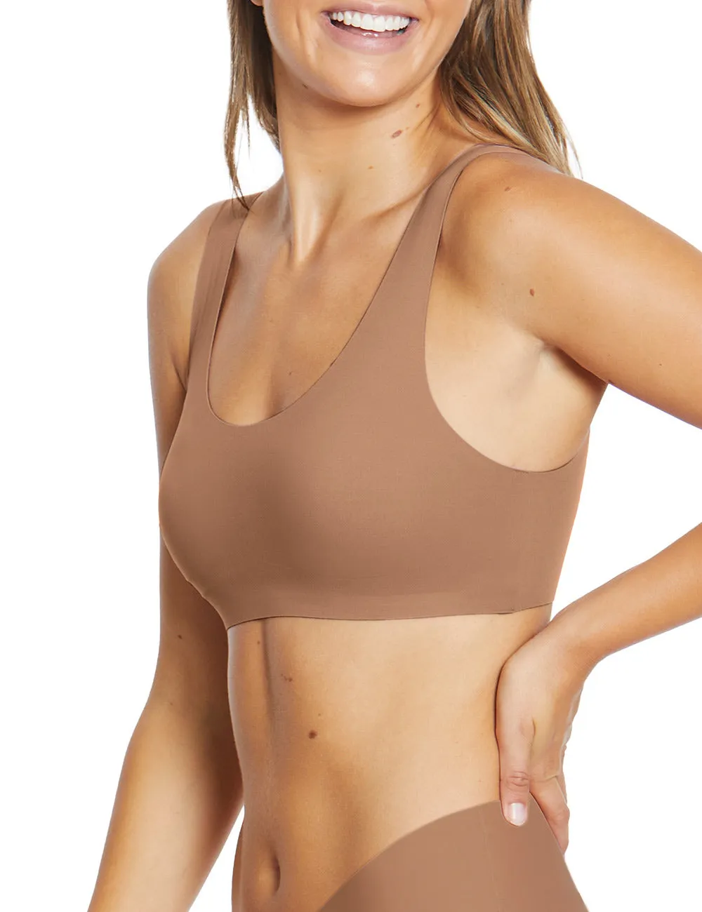 Laser Lights Padded Scoop Crop - Mocha