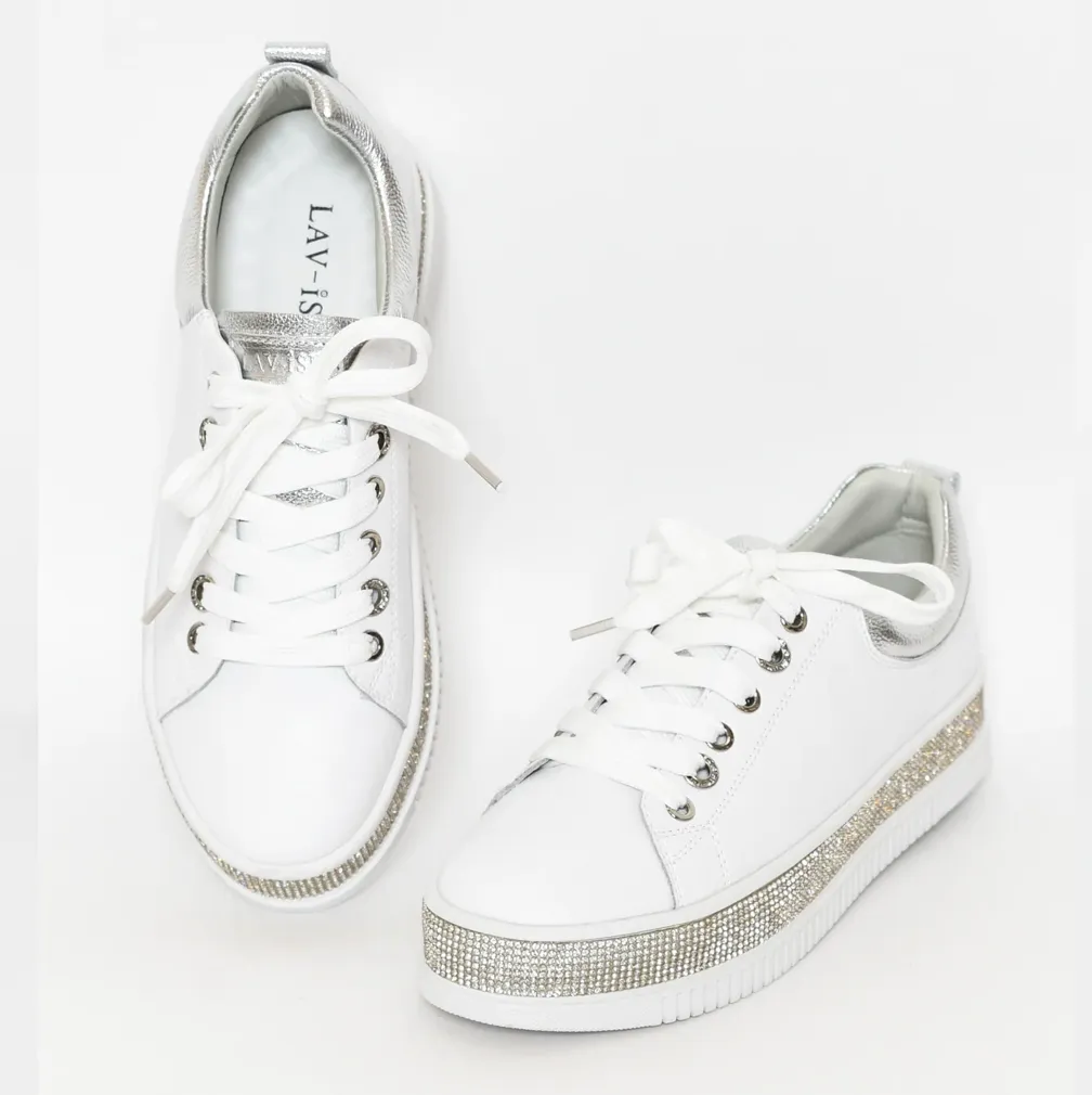 LAV-iSH LVSNKLUX-WHITE Crystal Sneakers White