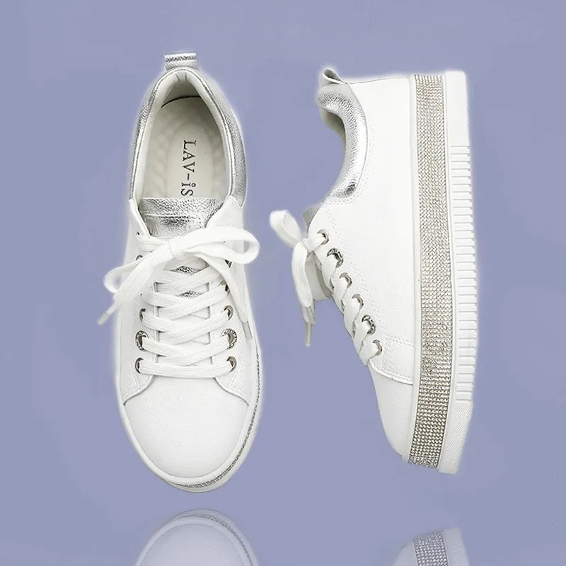 LAV-iSH LVSNKLUX-WHITE Crystal Sneakers White
