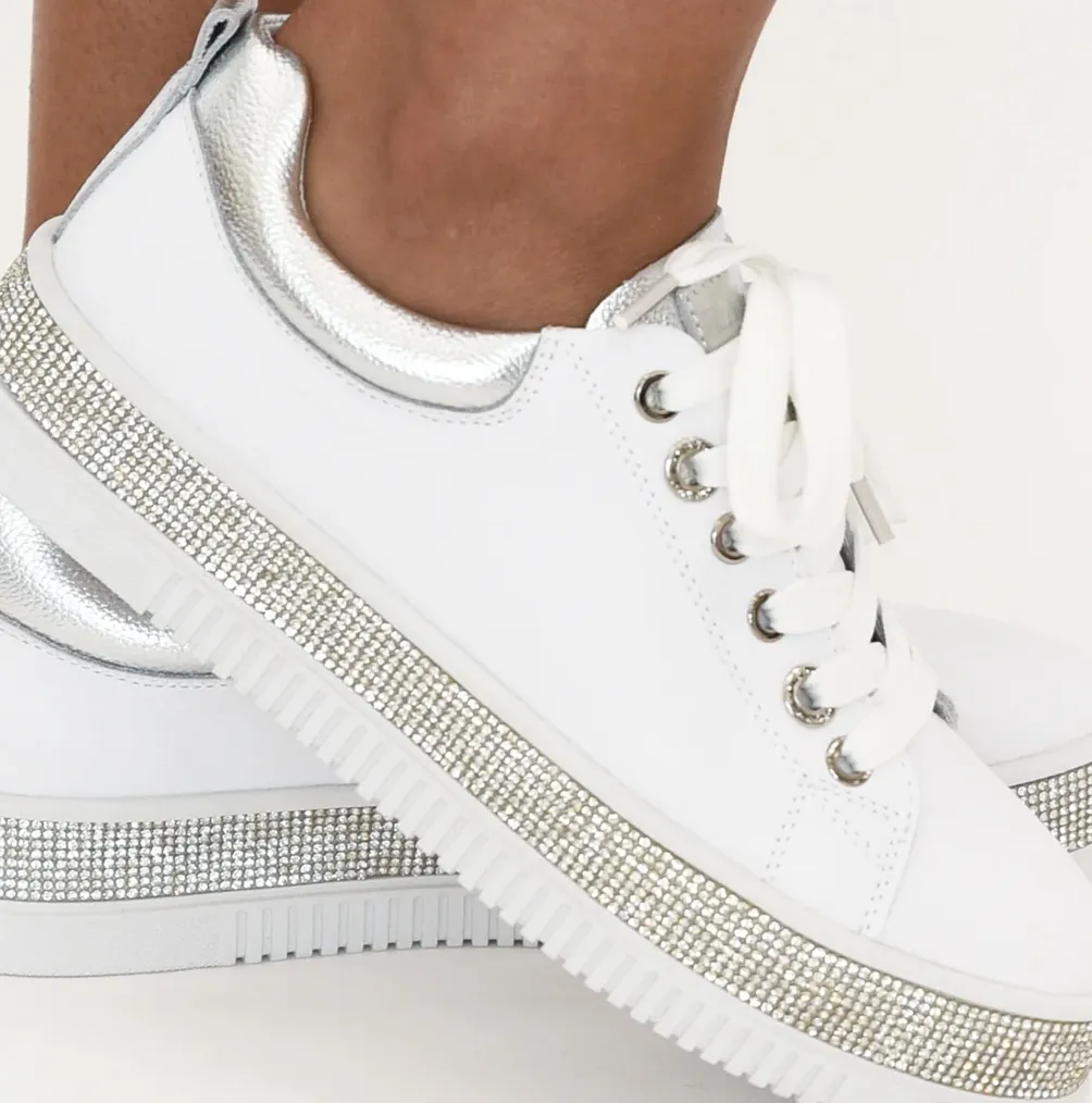LAV-iSH LVSNKLUX-WHITE Crystal Sneakers White