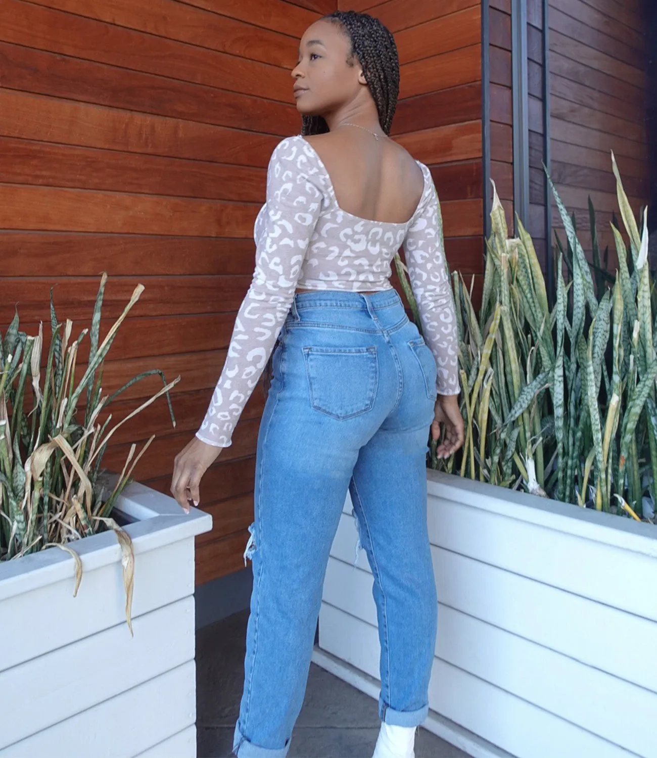 Leopard "V" Cut Top(Stone/White)
