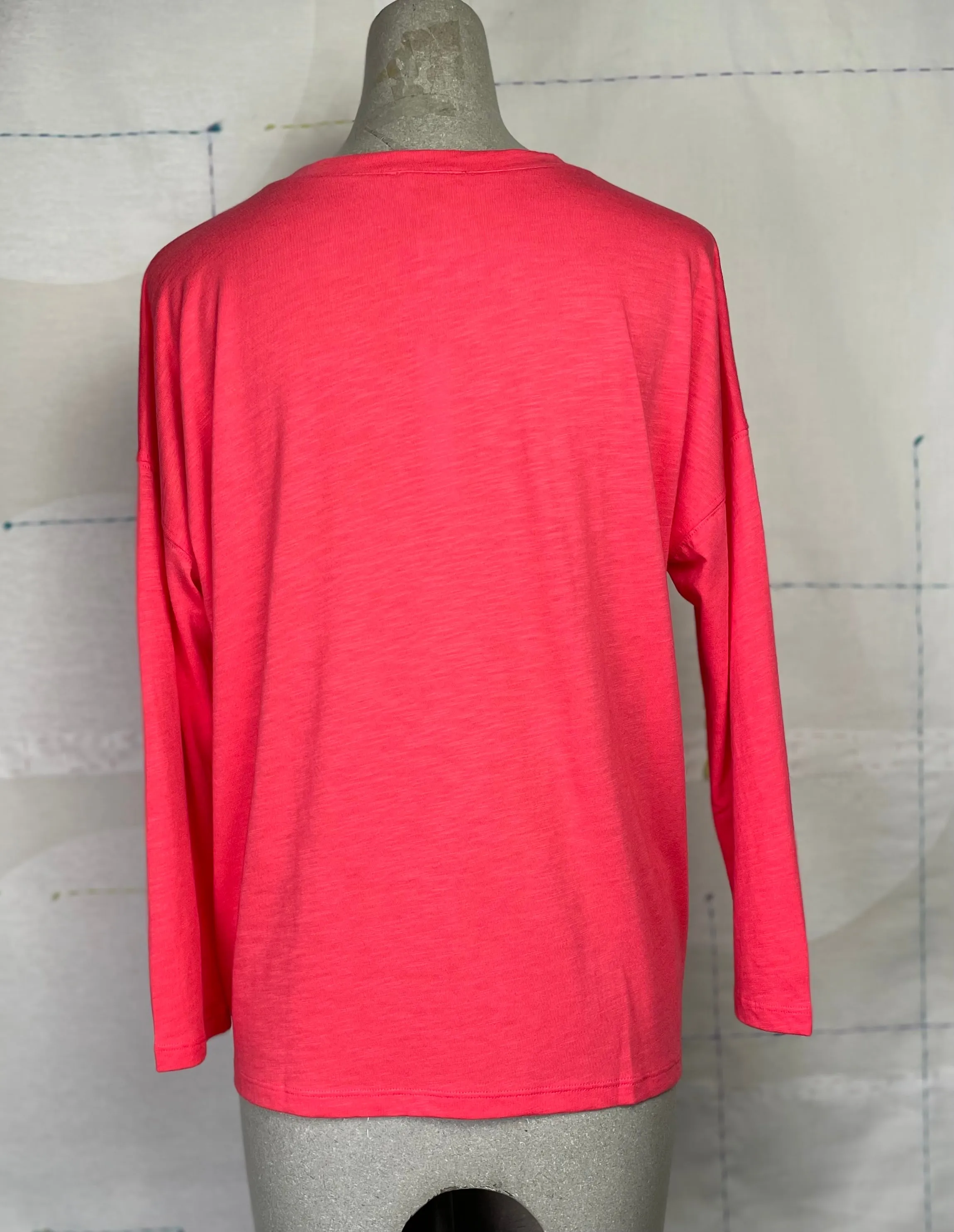 Lilla P. ~  Easy V-Neck Henley - Flamingo