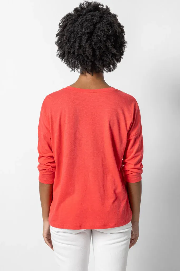 Lilla P. ~  Easy V-Neck Henley - Flamingo