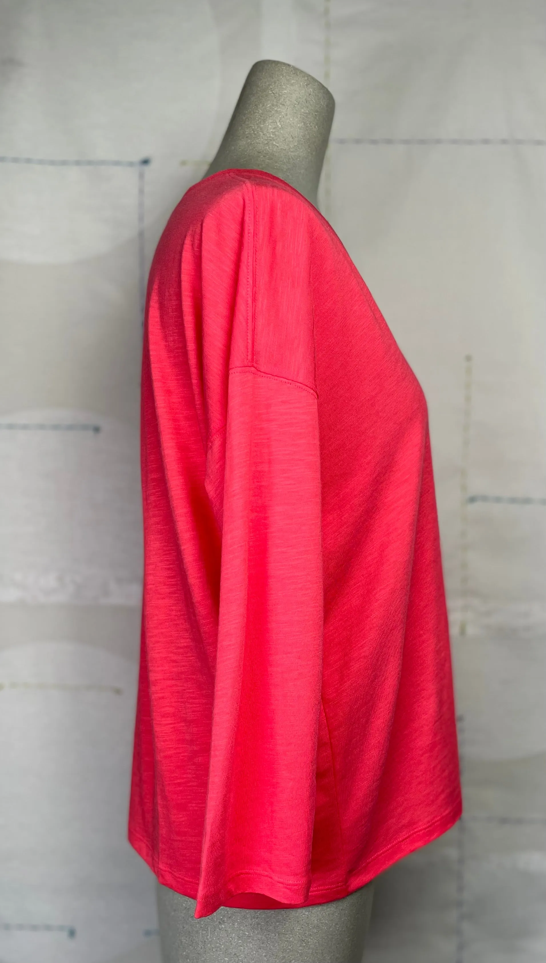 Lilla P. ~  Easy V-Neck Henley - Flamingo