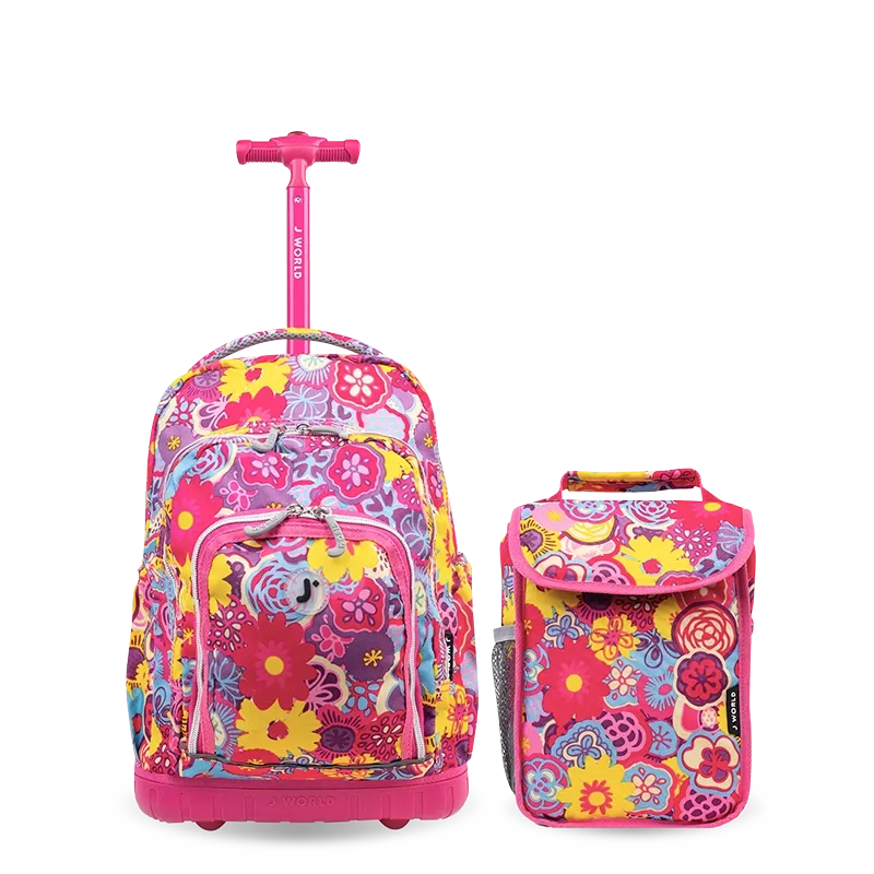 Lollipop Kids Rolling Backpack With Lunch Bag (16 Inch) in Poppy Pansy