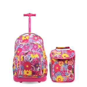 Lollipop Kids Rolling Backpack With Lunch Bag (16 Inch) in Poppy Pansy