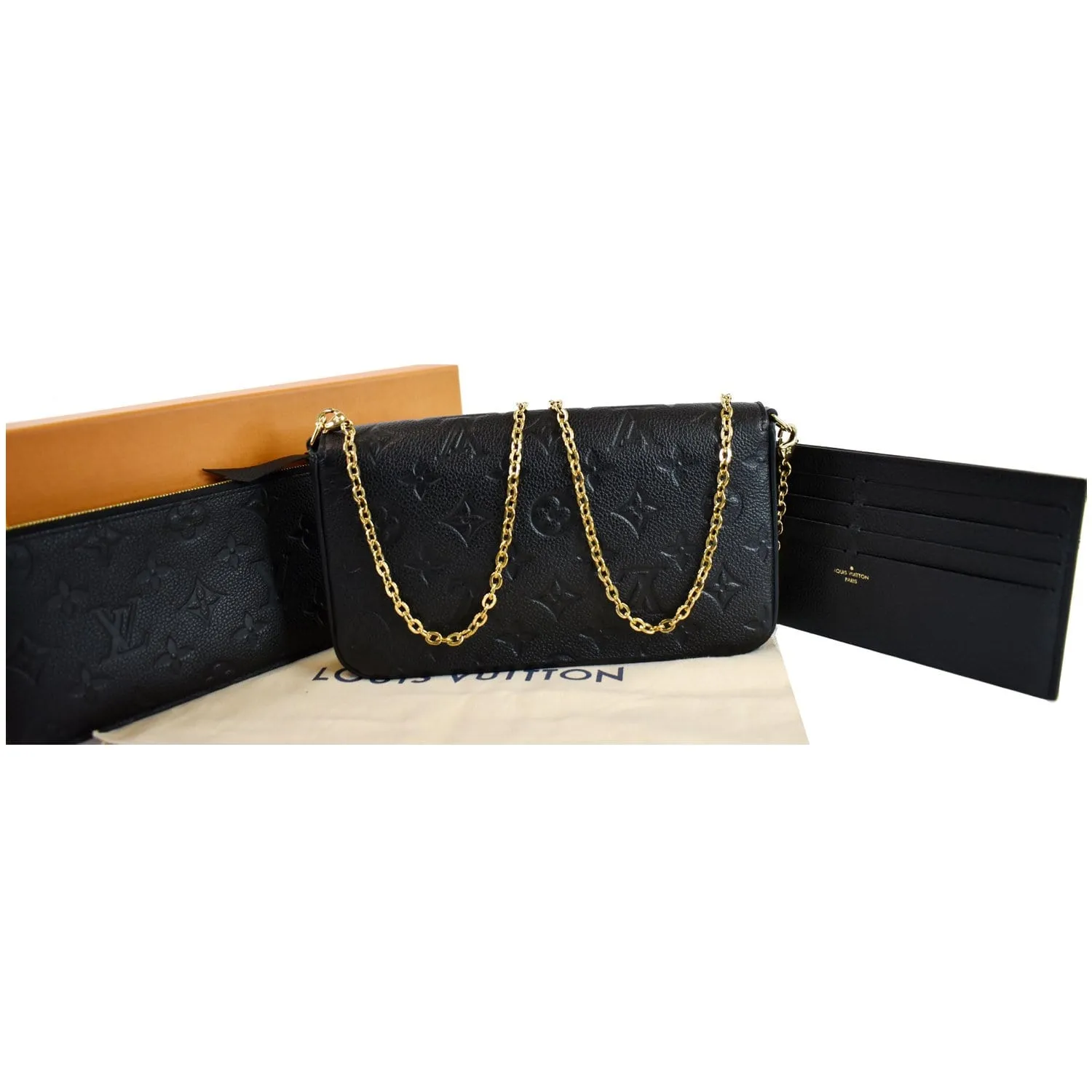 LOUIS VUITTON Pochette Felicie Monogram Empreinte Chain Wallet Black