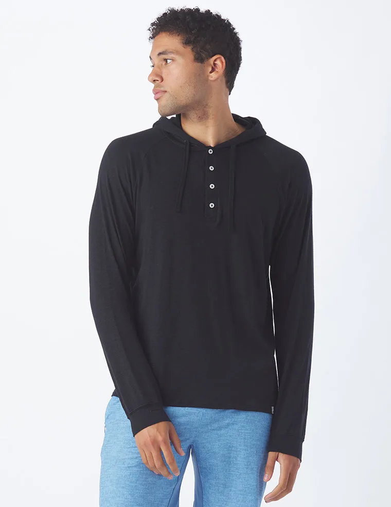 Low Tide Henley Hoodie: Black