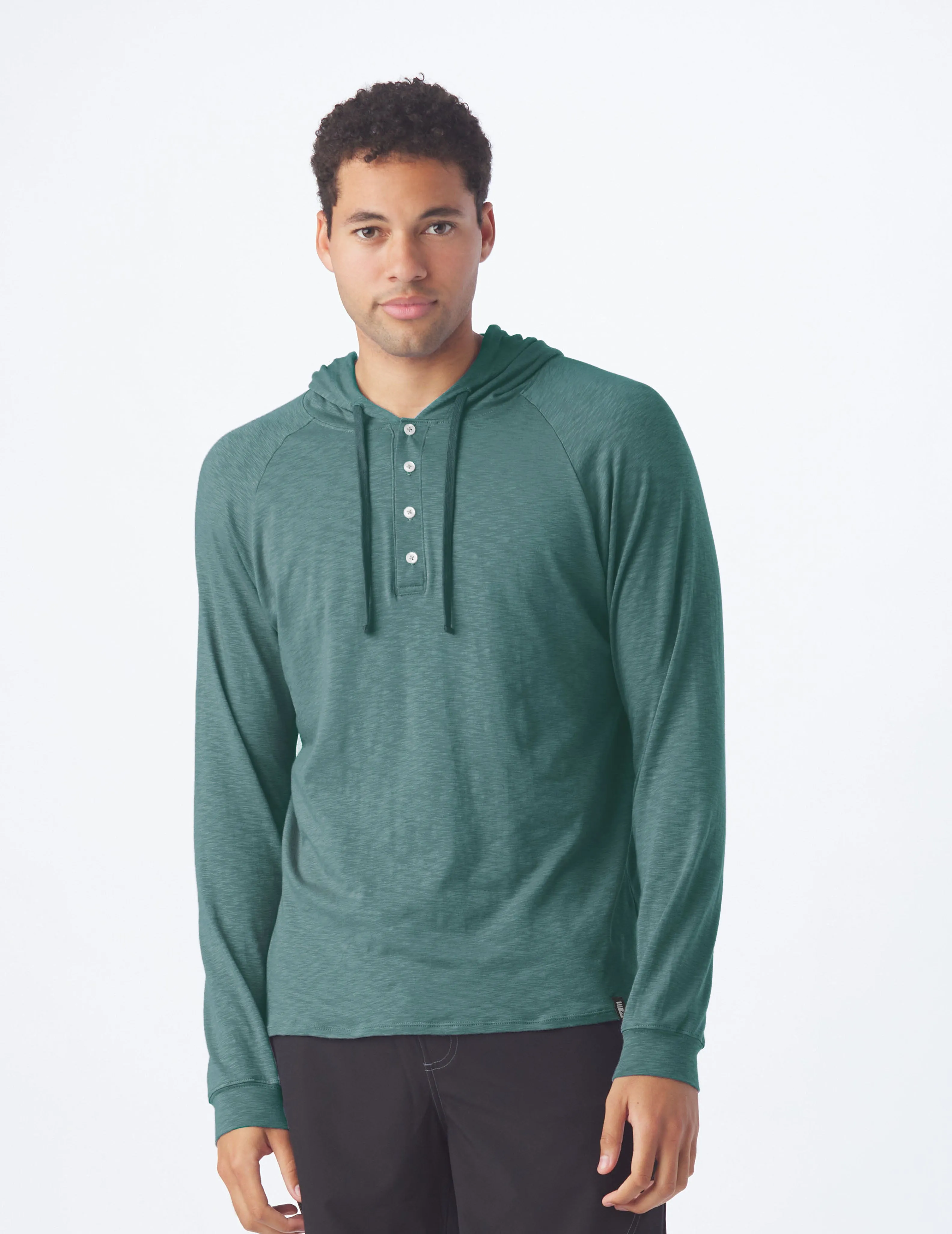 Low Tide Henley Hoodie: Forest