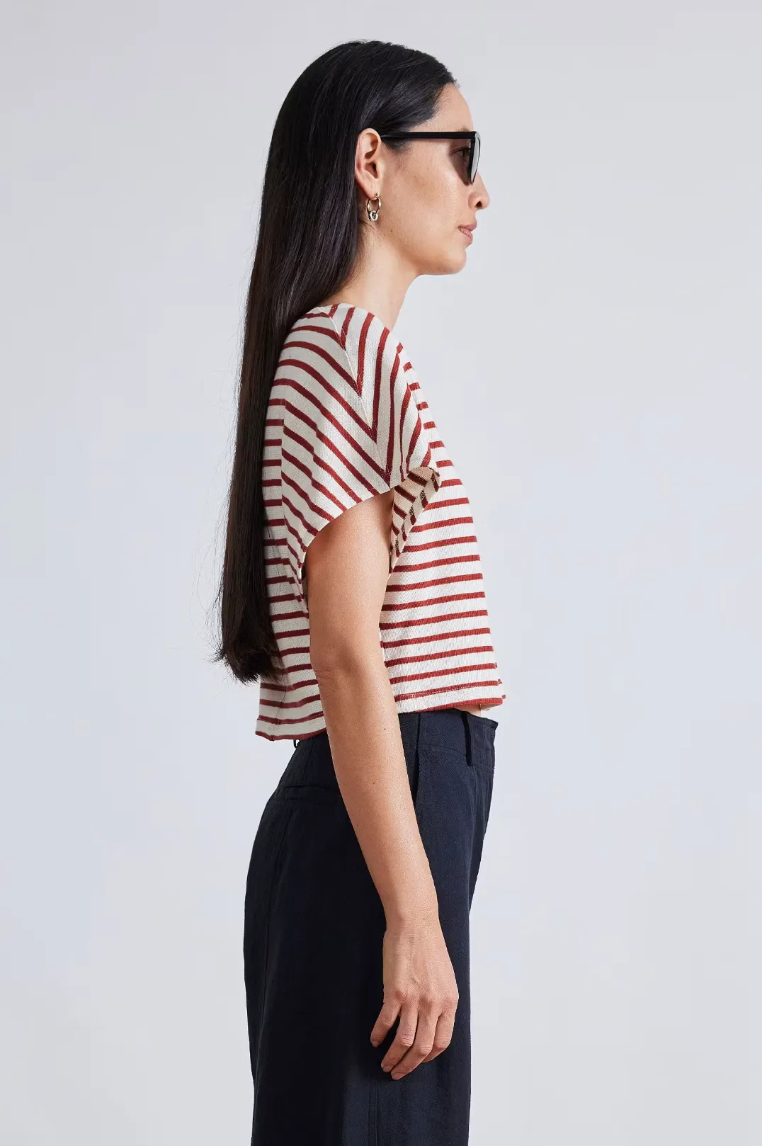 Luju Crop Tee, Henna & Cream Stripe