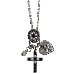 Mariana "Tuxedo" Silver Plated Cross Charms Pendant Crystal Necklace, 52021/3 3701